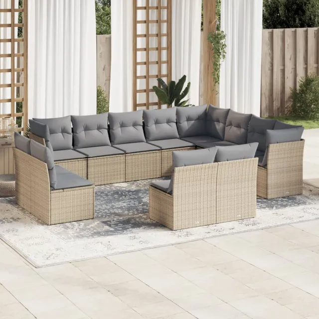 vidaXL 12-delige Loungeset met kussens poly rattan beige, foto 2