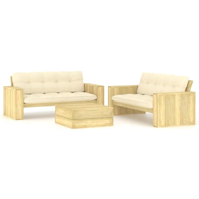 vidaXL 3-delige Loungeset met kussens geïmpregneerd grenenhout Crème