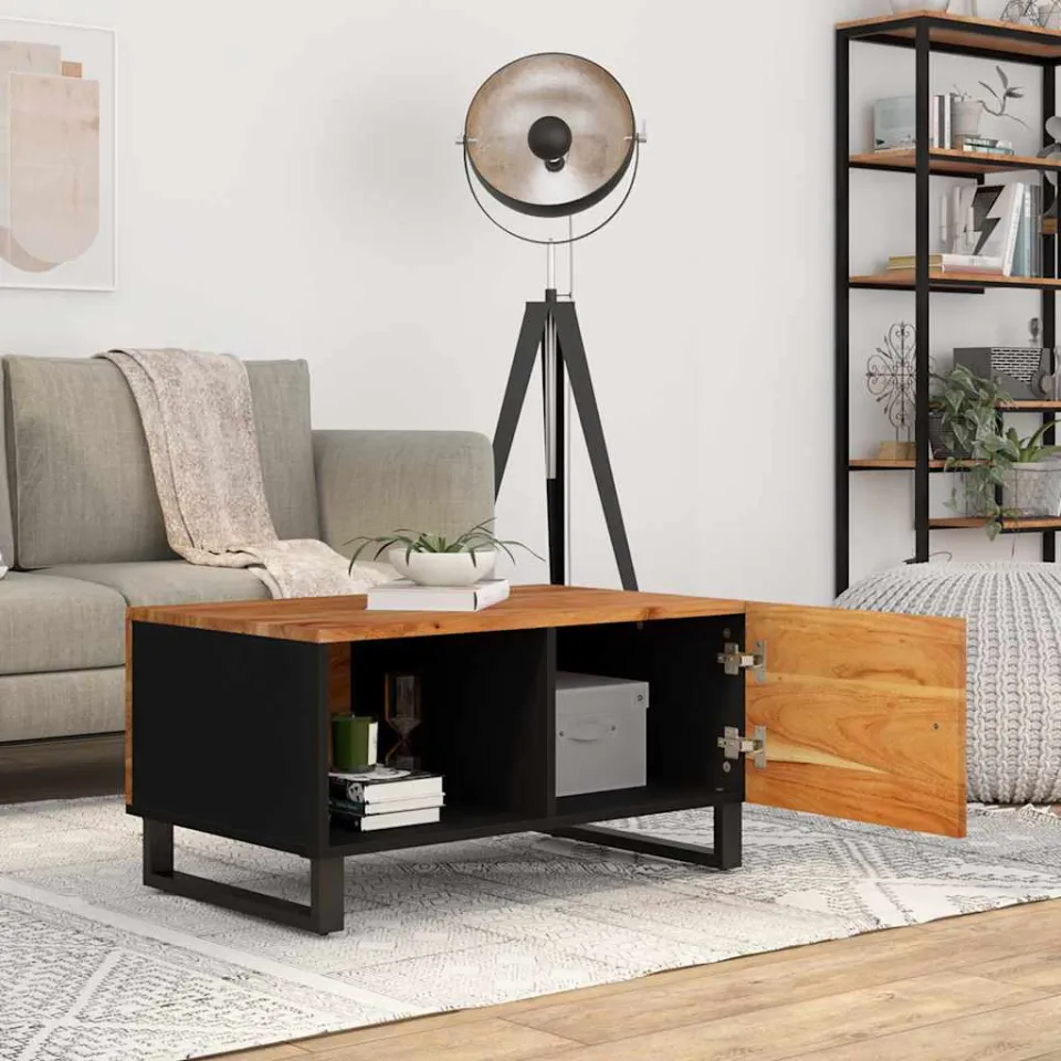 vidaXL Salontafel 80x50x40 cm massief acaciahout en bewerkt hout bruin, foto 2