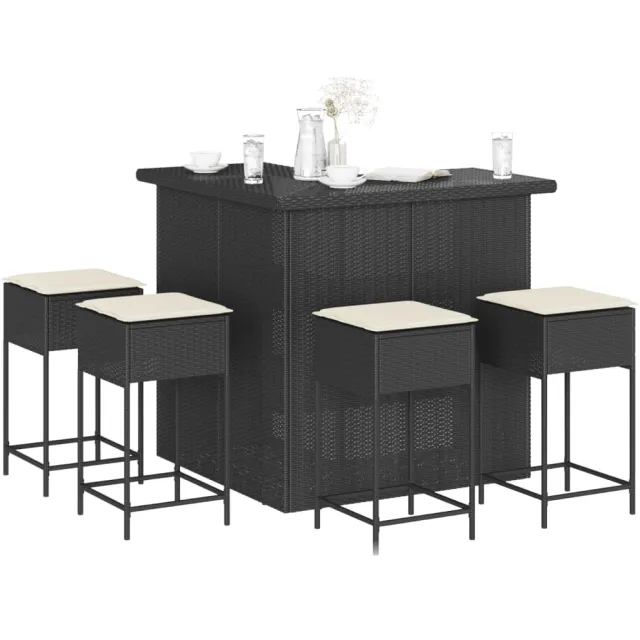 vidaXL 5-delige Tuinbarset met kussens poly rattan zwart, foto 2