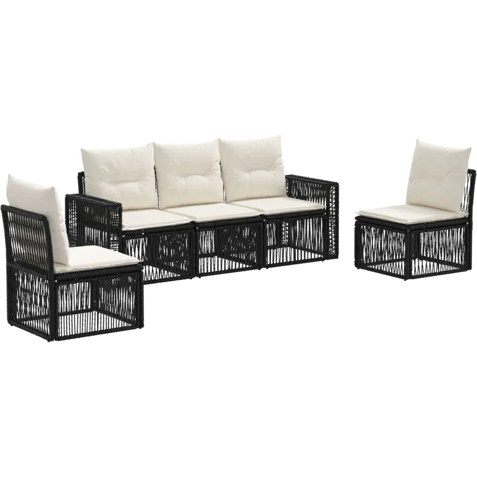 vidaXL Tuinbankenset 5 st 5-zits Zwart en Cream Wit poly rattan, foto 3