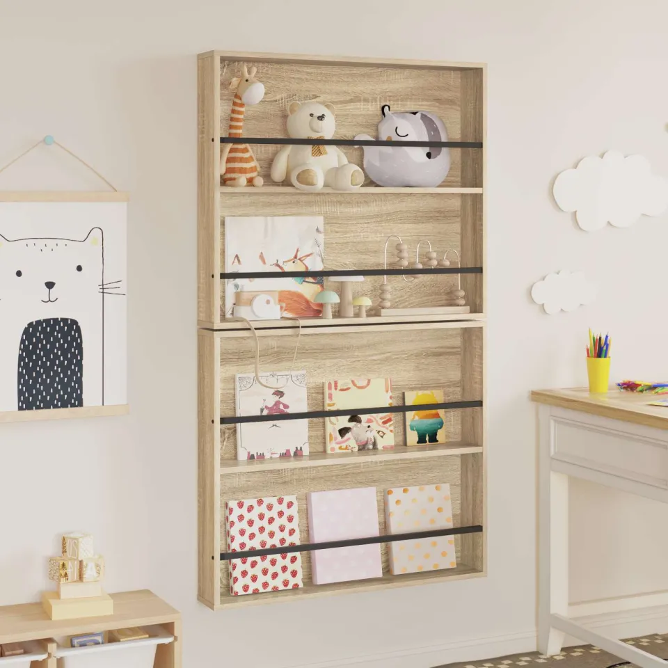 vidaXL Tijdschrift Rek 2 st Sonoma Eiken 80 x 12 x 70 cm Bewerkt hout, foto 4