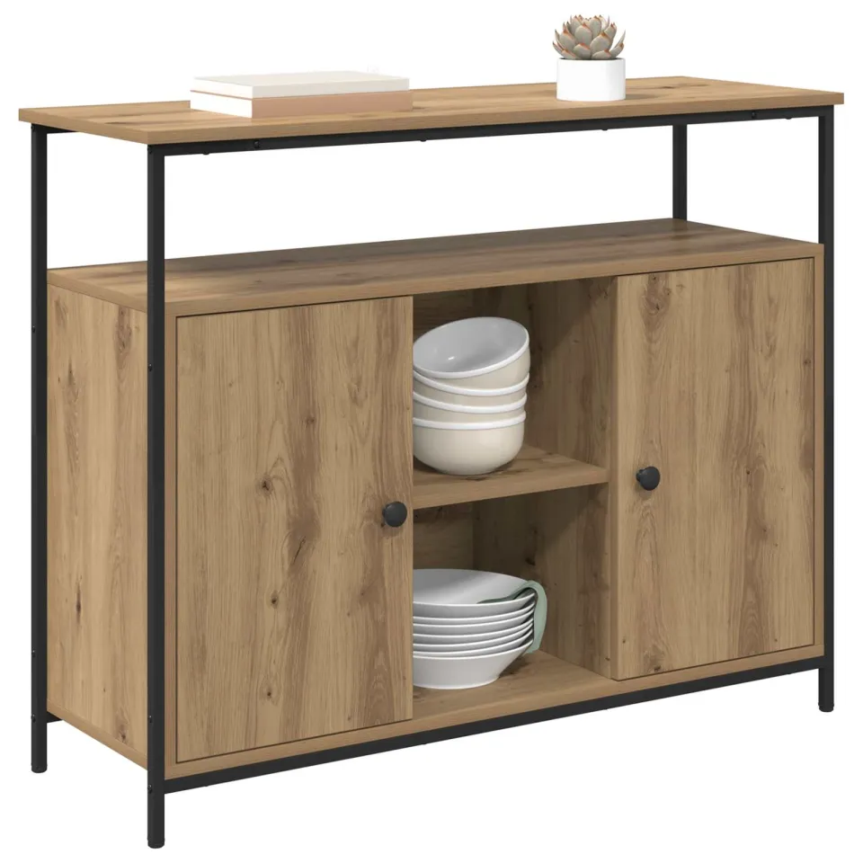 vidaXL Dressoir Artisan Eiken 100 x 35 x 80 cm Bewerkt hout Bruin