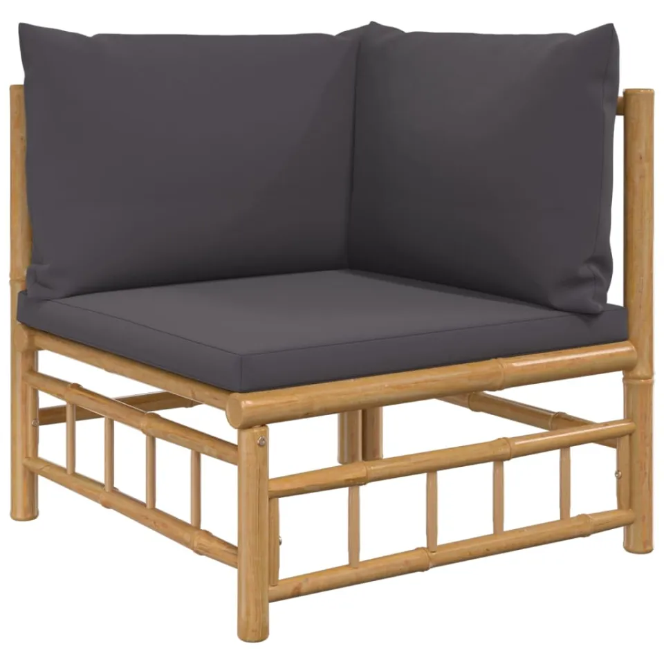 vidaXL 6-delige Loungeset met kussens bamboe donkergrijs bruin, foto 3