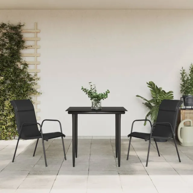 vidaXL 3-delige Tuinset textileen en staal zwart, foto 2