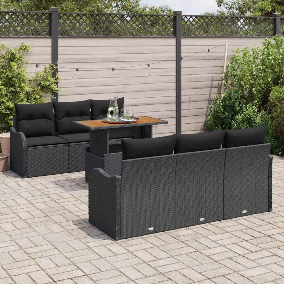vidaXL Tuin Sofa Set 7 st Zwart Poly riet, foto 3
