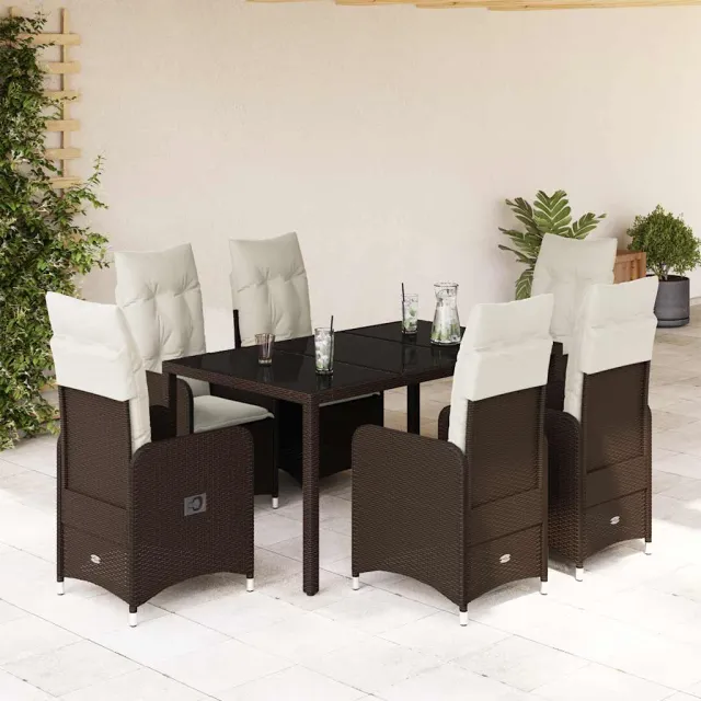 vidaXL 7-delige Bistroset met kussens poly rattan bruin, foto 2