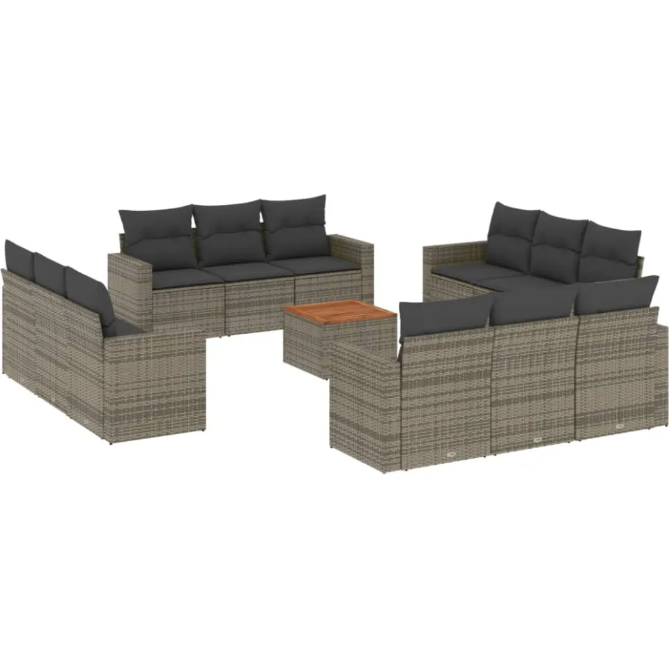 vidaXL 13-delige Loungeset met kussens poly rattan grijs, foto 3
