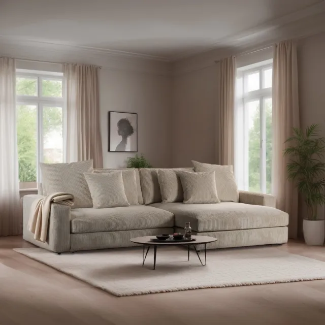 Giga Living Bank 3-Zits - Stof Naturel - 274x155x77cm - Giga Meubel