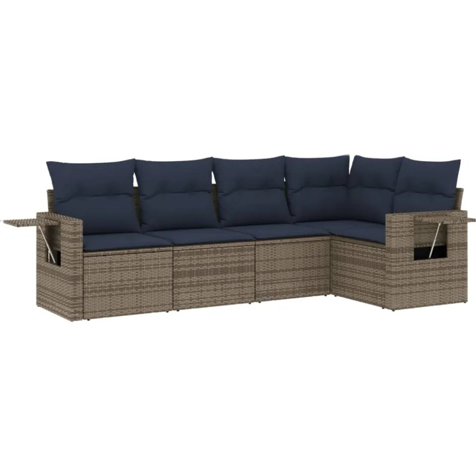 vidaXL 5-delige tuinbankset met kussens, grijs polyrotan, foto 3
