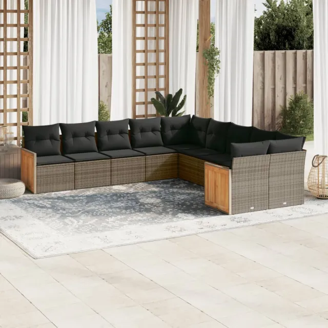 vidaXL 10-delige Loungeset met kussens poly rattan grijs, foto 2