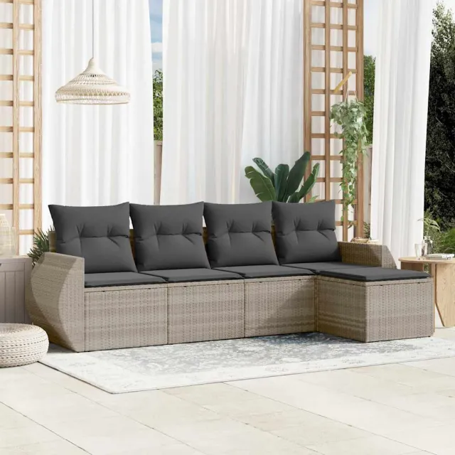vidaXL 5-delige Loungeset met kussens poly rattan lichtgrijs grijs, foto 2