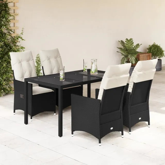 vidaXL 5-delige Tuinset met kussens poly rattan zwart, foto 2