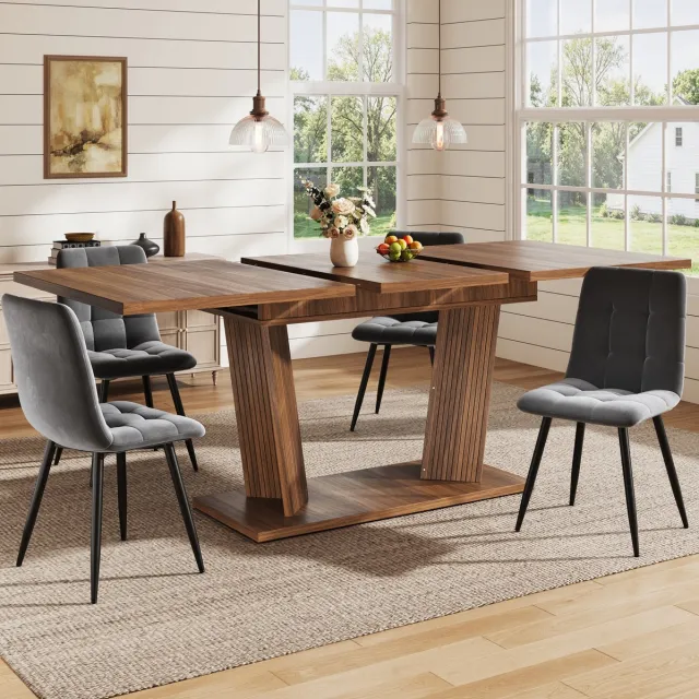Wishdor Eettafel - Uitrekbaar en stabiel - Verstelbare antislipvoeten - Modern houtlook - Kleine ruimtes keuken eetkamer - MDF en metaal - Donkerbruin - 160 x 80 x 76 cm