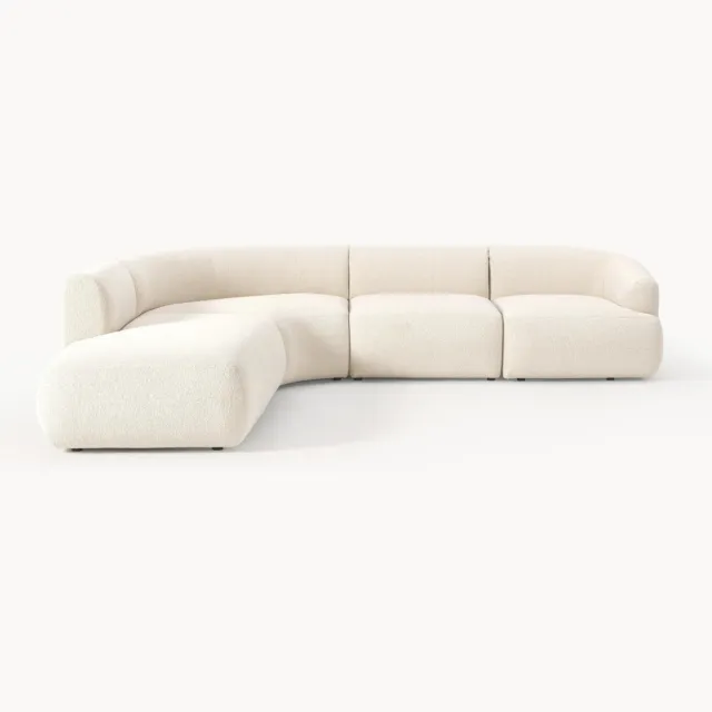 Westwing Collection Modulaire bouclé hoekbank Sofia (4 zits) Wit