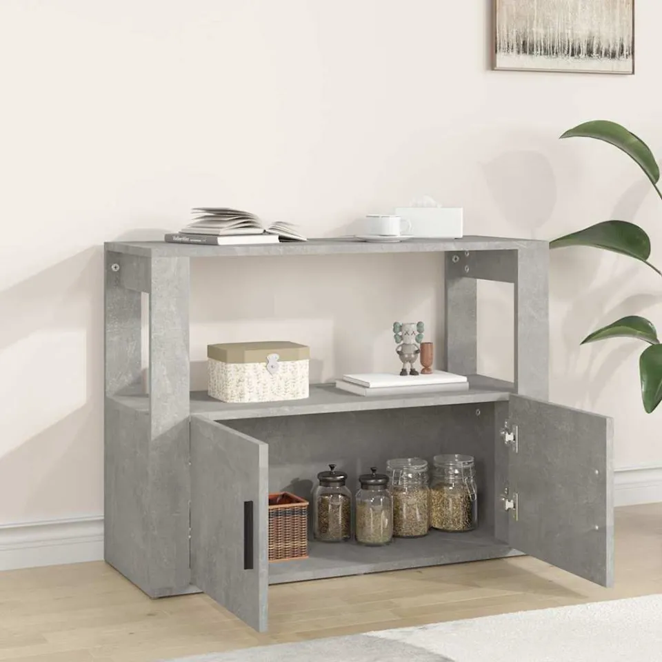 vidaXL Dressoir 80x30x60 cm bewerkt hout betongrijs grijs, foto 3