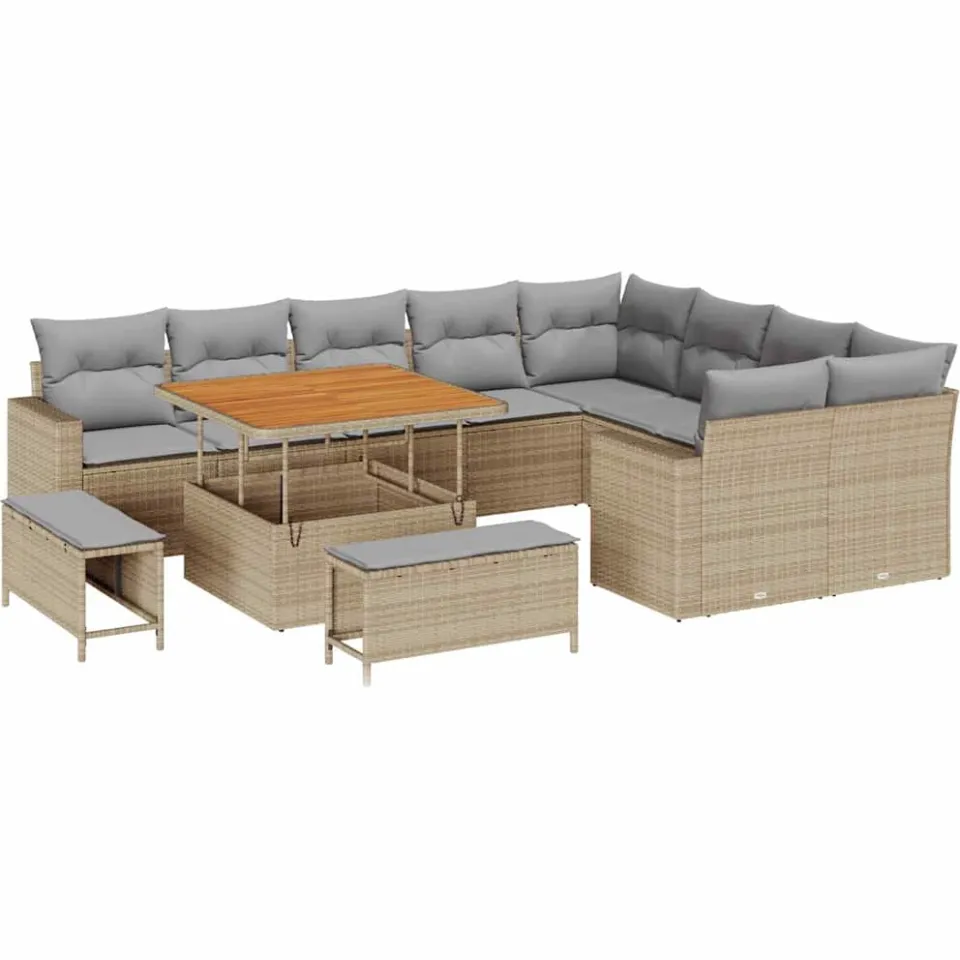 vidaXL Tuinbankenset 12 st Beige poly rattan