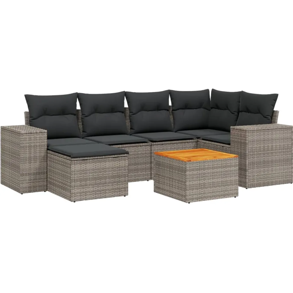 vidaXL 7-delige Loungeset met kussens poly rattan grijs, foto 3