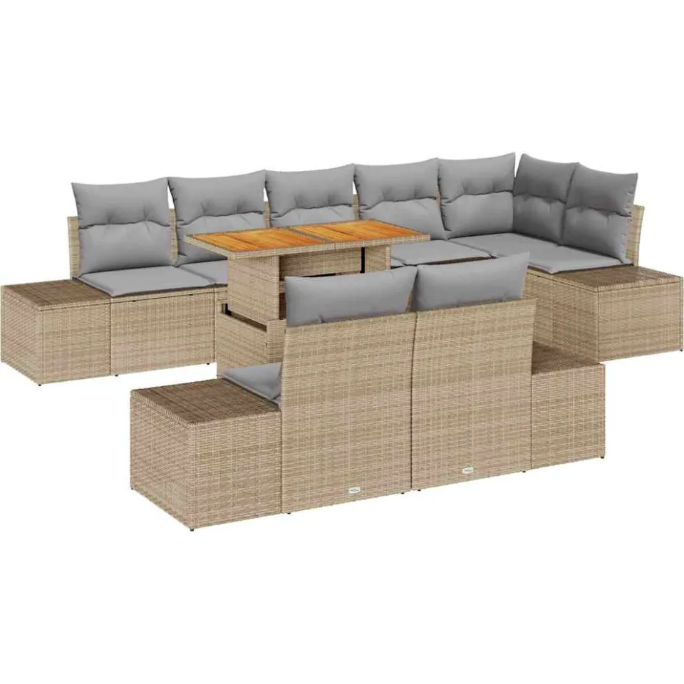 vidaXL Tuin Sofa Set 9 st Beige Poly riet