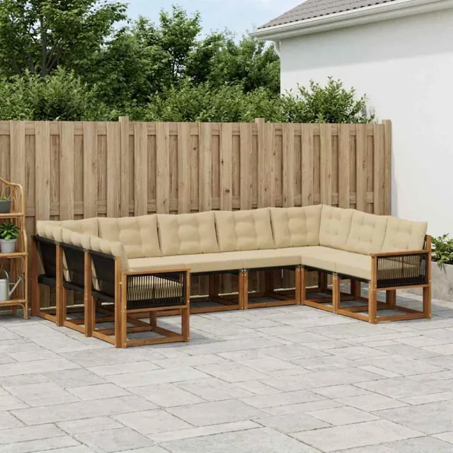 vidaXL Buiten bankenset 9 st 9-zits Natuurlijk en Beige
