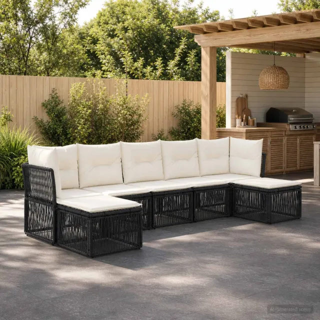 vidaXL Tuinbankenset 7 st 7-zits Zwart poly rattan, foto 2