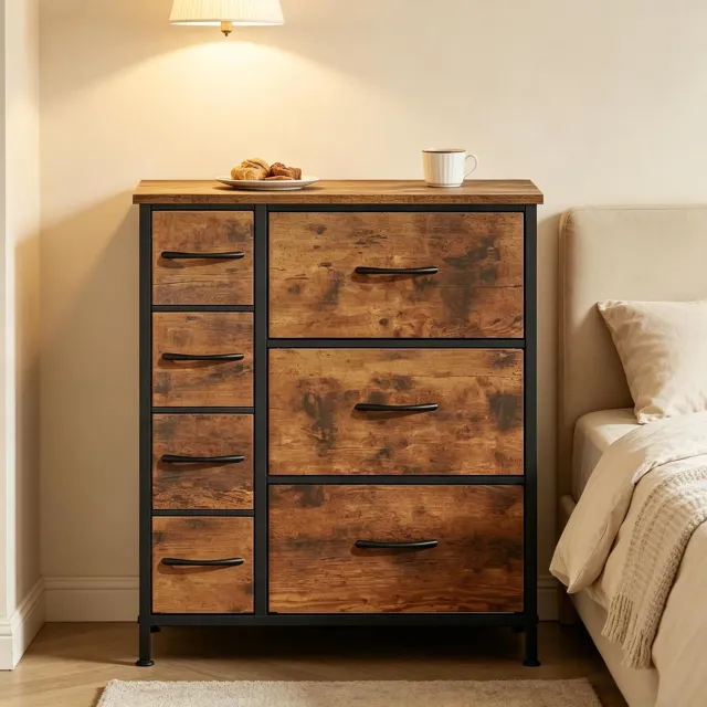 CHICFURN Ladekast - 7 lades - Vrijstaand - Metalen frame - Rustiek bruin Rustiek bruin en zwart