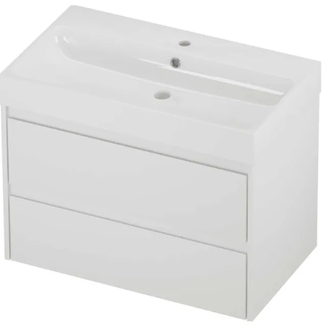 Proline Podium Badmeubelset Polystone Loft 1 Kraangat 80x46x62 cm Glans Wit Mat Wit