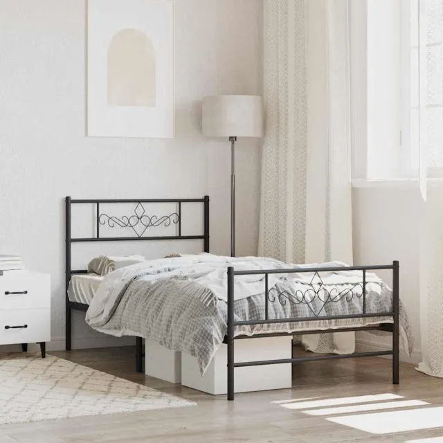 vidaXL Bedframe met hoofd- en voeteneinde metaal zwart 107x203 cm