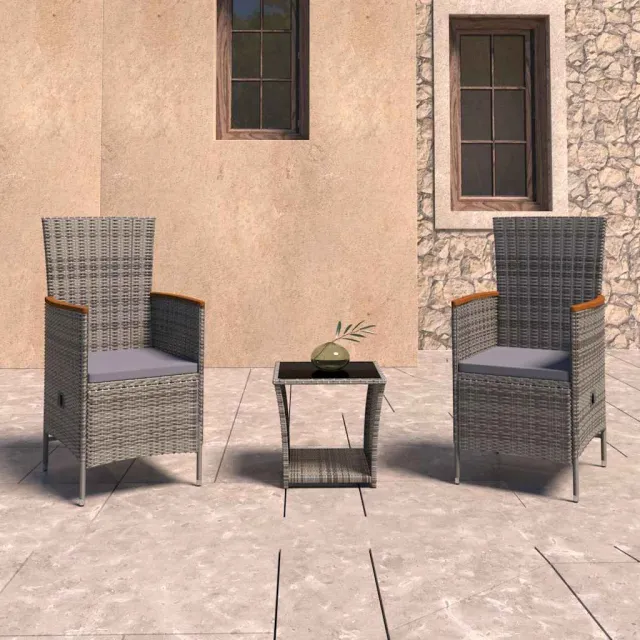 vidaXL 3-delige Loungeset met kussens poly rattan grijs, foto 2