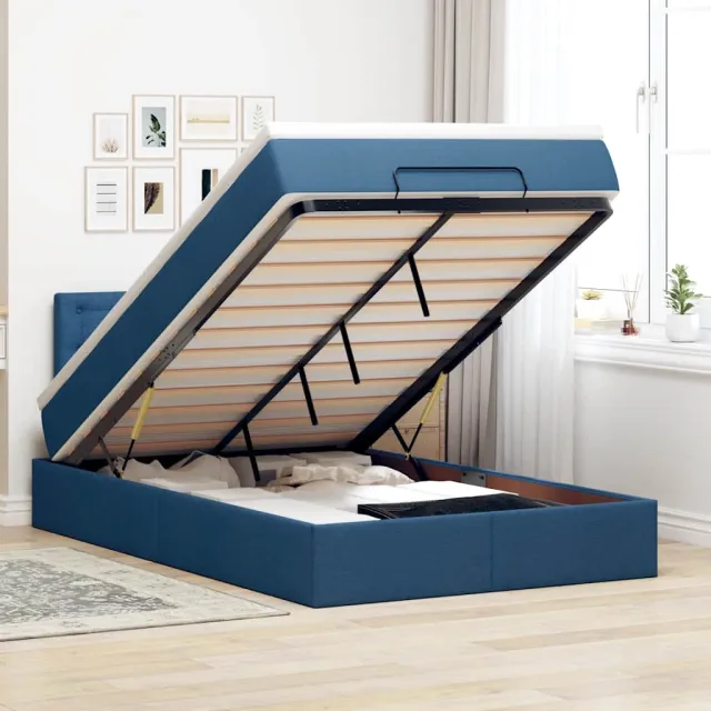 vidaXL Bed poef met matras en LED's 120x190 cm stof blauw