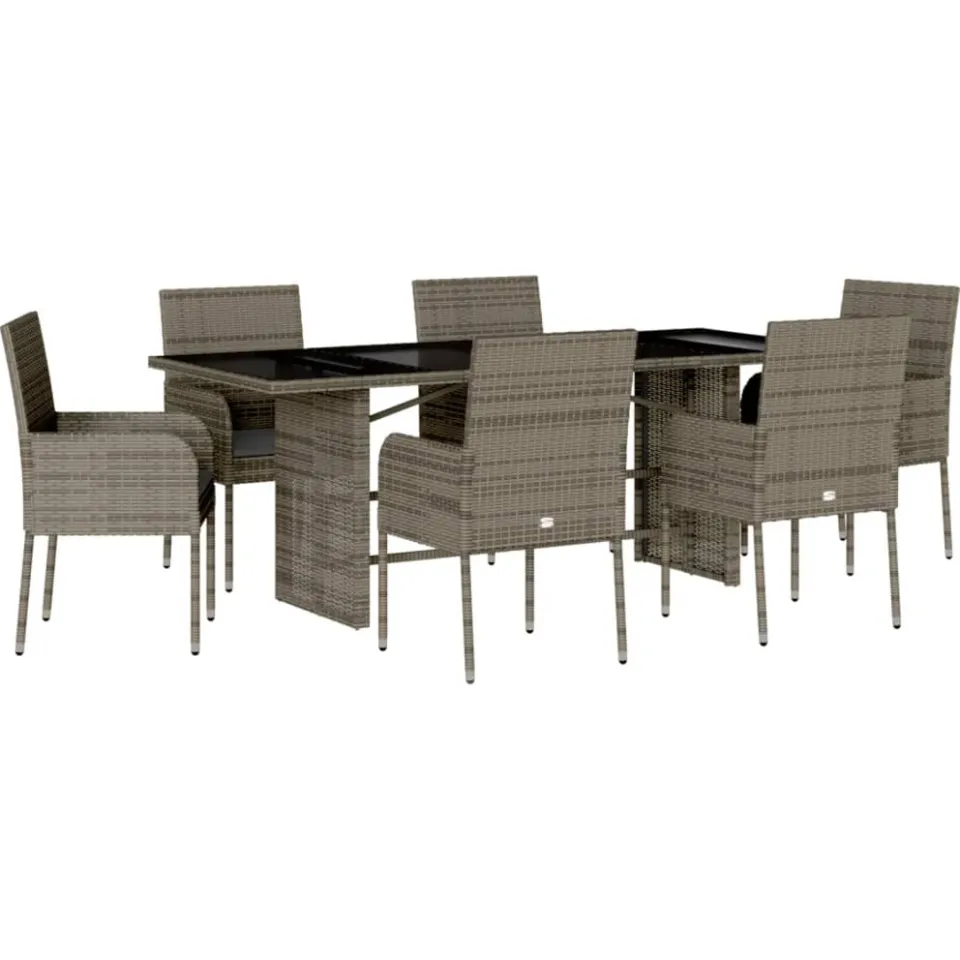 vidaXL 7-delige Tuinset met kussens poly rattan grijs