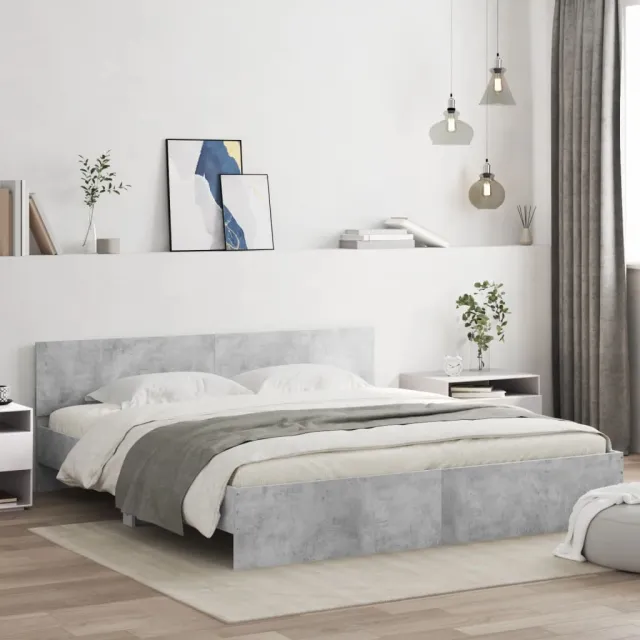 vidaXL Bedframe met hoofdeinde en LED-licht betongrijs 180x200 cm