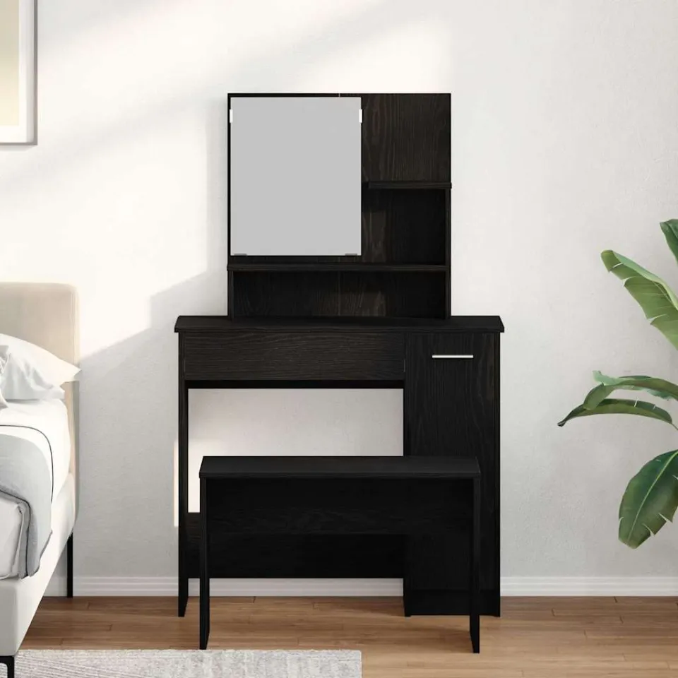 vidaXL Toilettafel Set 2 st Zwart Eiken 86,5 x 35 x 136 cm, foto 3