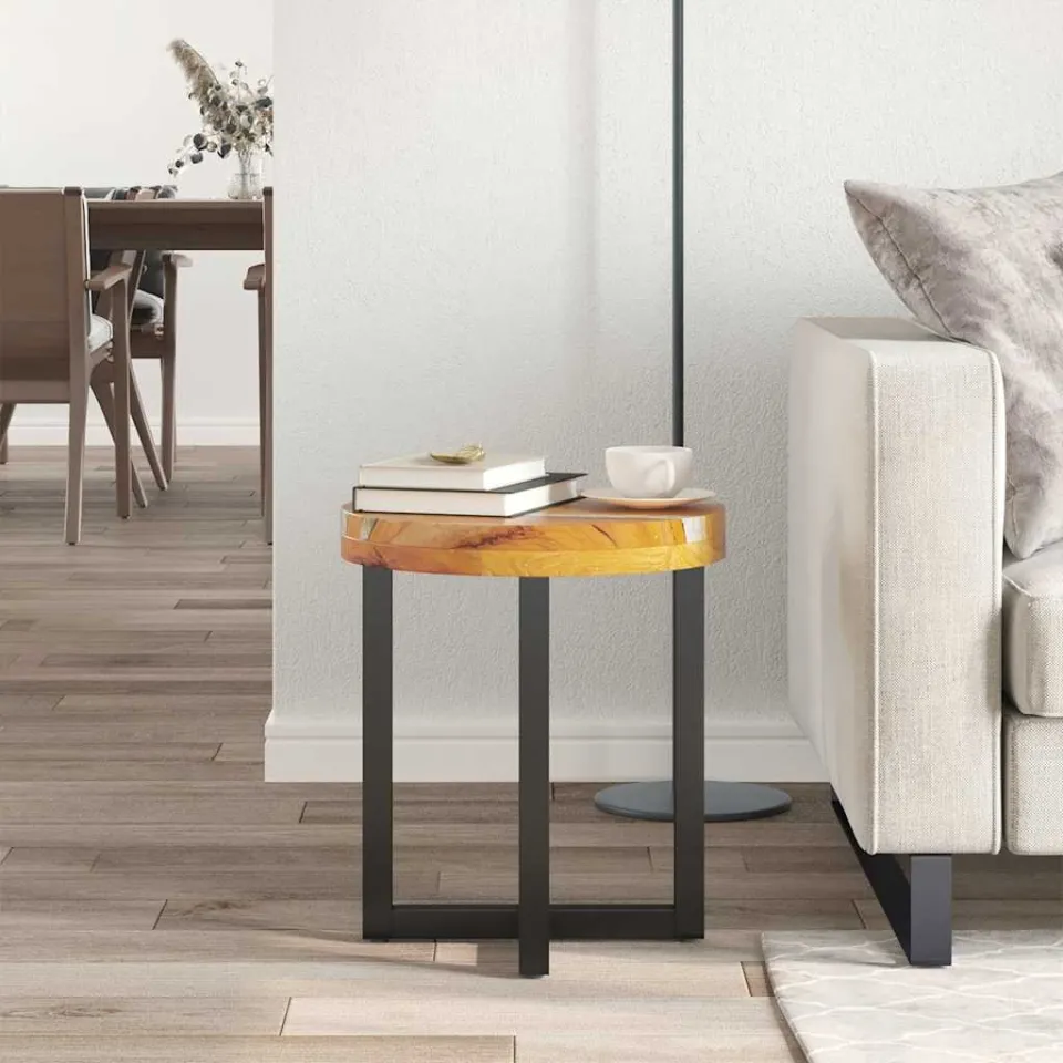 vidaXL Salontafel 40x45 cm massief teakhout en polyresin meerkleurig, foto 3