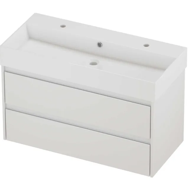 Proline Zara Badmeubelset Porselein Loft 2 Kraangaten 100x46x65 cm Glans Wit Glans Wit