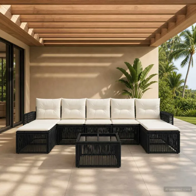 vidaXL Tuinbankenset 8 st Zwart en Cream Wit poly rattan, foto 2