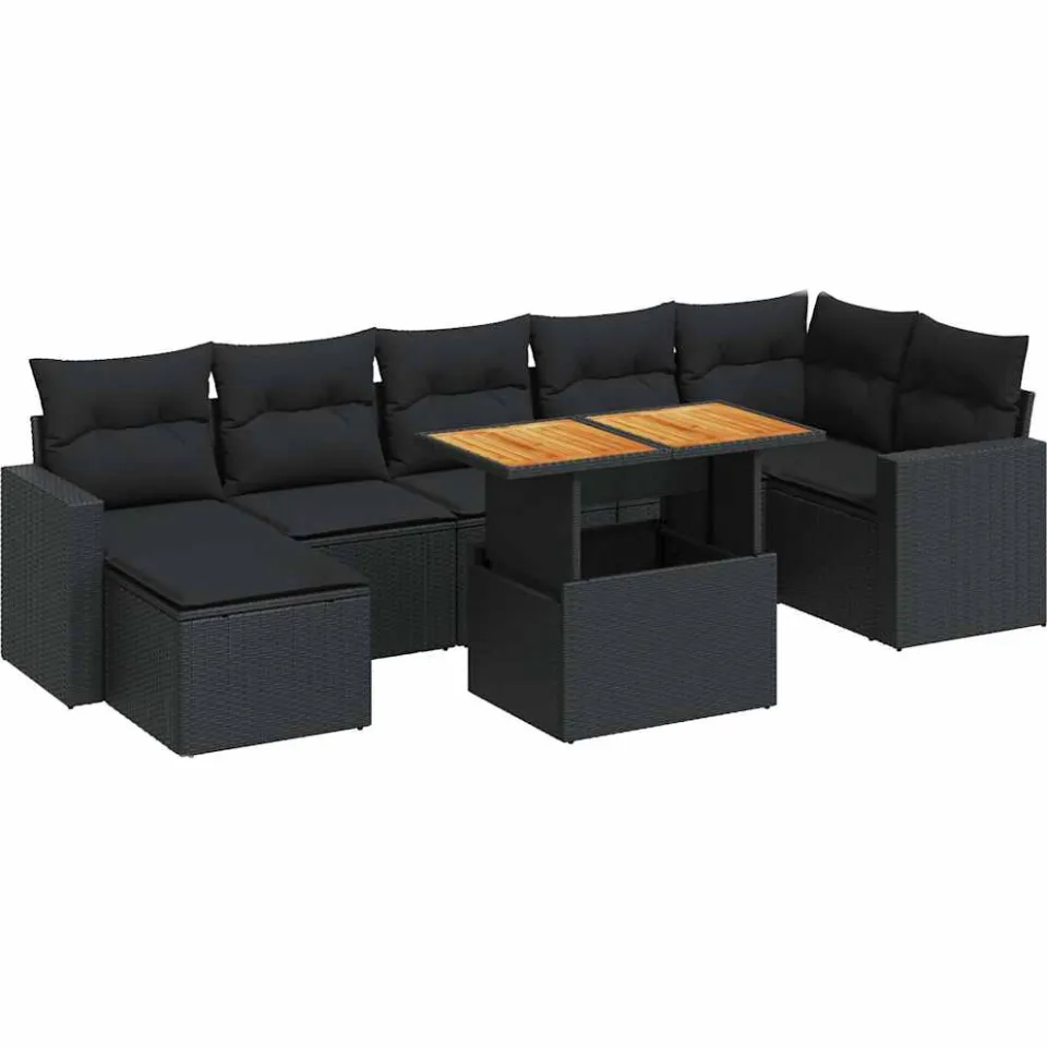 vidaXL 8-delige Loungeset met kussens poly rattan zwart, foto 3