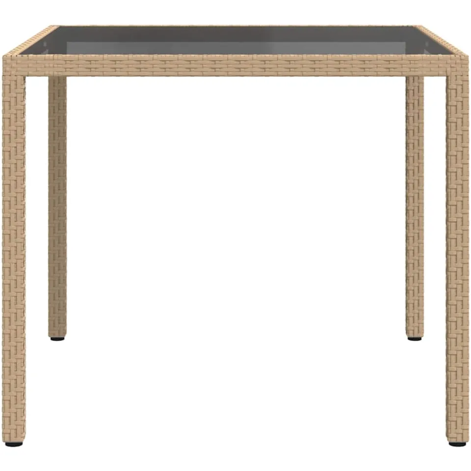 vidaXL Tuintafel 90x90x75 cm gehard glas en poly rattan beige