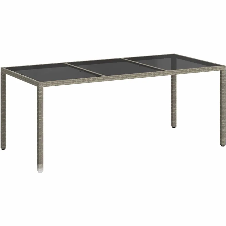 vidaXL Tuintafel 190x90x75 cm gehard glas en poly rattan grijs, foto 3