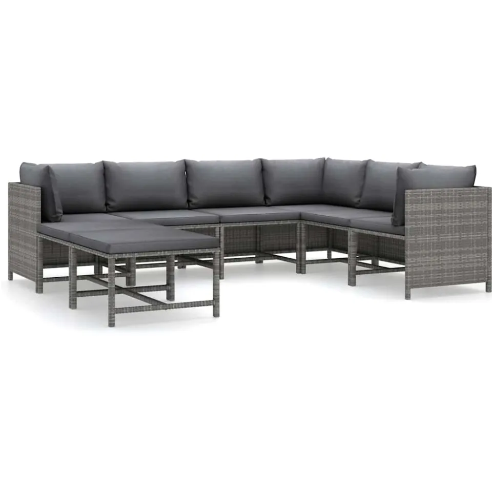 vidaXL 8-delige Loungeset met kussens poly rattan grijs, foto 3