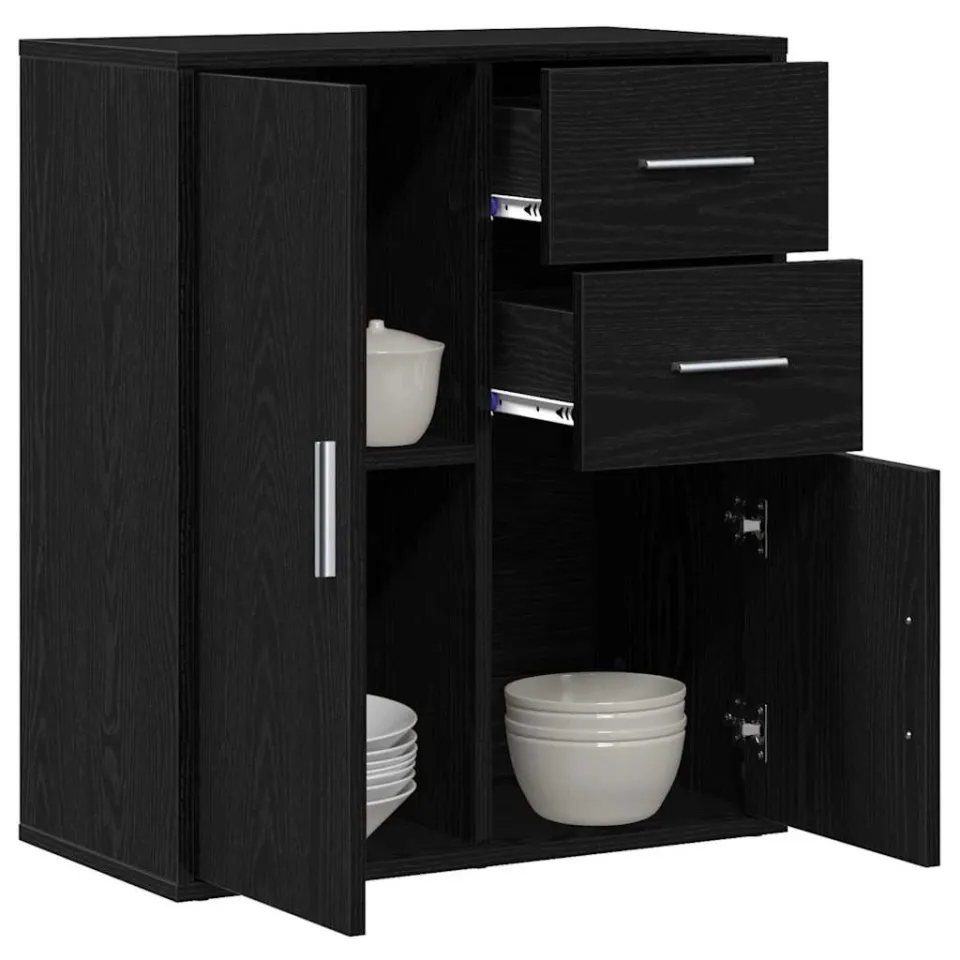 vidaXL Dressoir Zwart Eiken 60 x 31 x 70 cm Bewerkt hout
