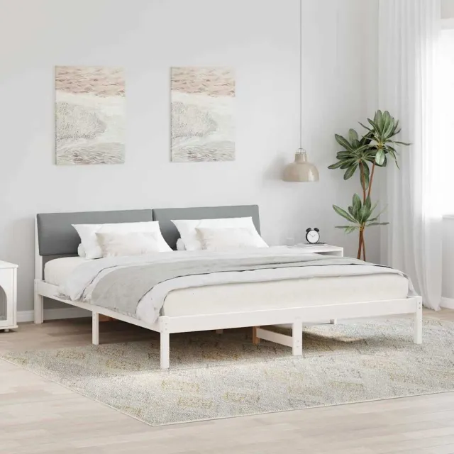 vidaXL Bedframe Wit en lichtgrijs 200 x 200 cm Massief grenenhout