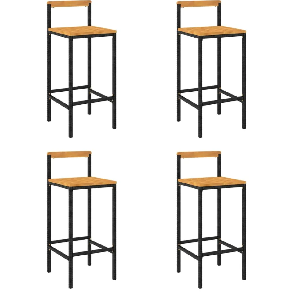 vidaXL Barkrukken 4 st poly rattan en massief acaciahout zwart, foto 3