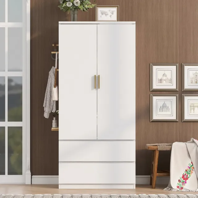 REDOM Kledingkast 70 x 50 x 170 cm - 2 lades, hanggedeelte en geperforeerde zijwand - Wit