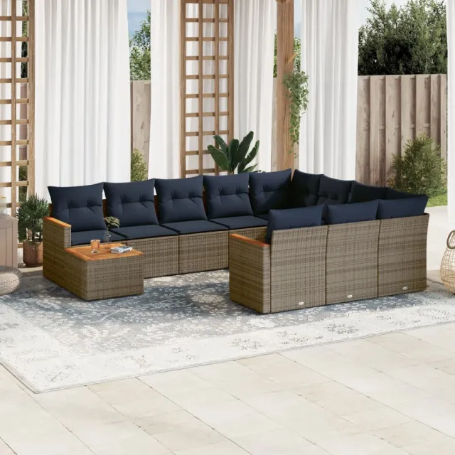 vidaXL 11-delige tuinbankset met kussens, grijs polyrotan, foto 2