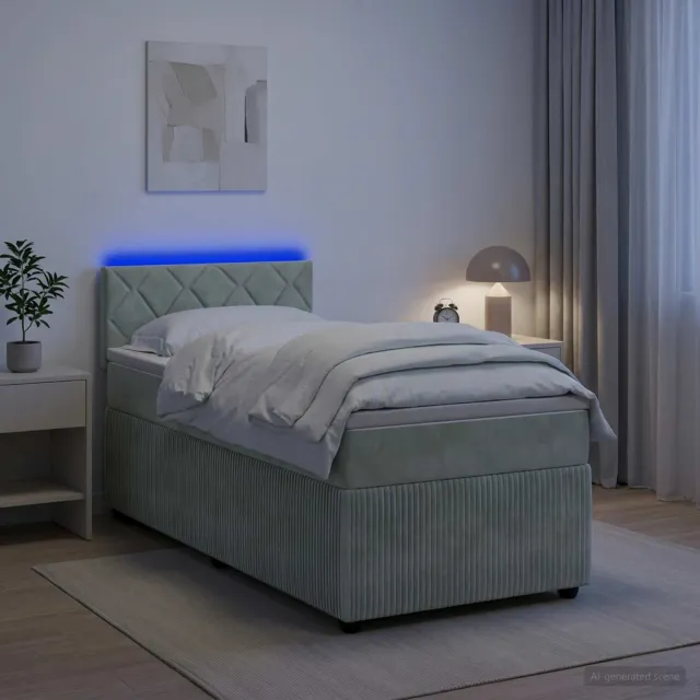 vidaXL Boxspring Bed met Matras en LED Lichtgrijs 90 x 190 cm Fluweel