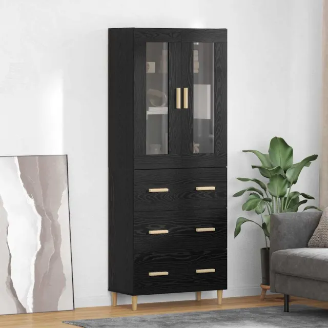 vidaXL Hoge kast met lade Zwart Eiken 69,5 x 34 x 180 cm