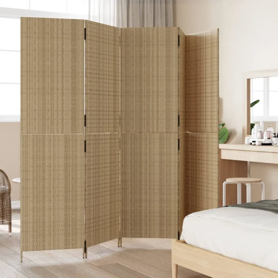vidaXL Kamerscherm 5 panelen poly rattan beige, foto 3