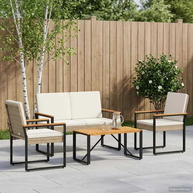 vidaXL Buitenmeubelset 4 st Beige en Crème Wit poly rattan, foto 2