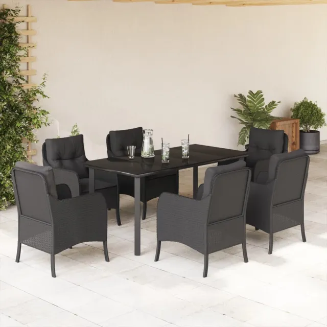 vidaXL 7-delige Tuinset met kussens poly rattan zwart, foto 2